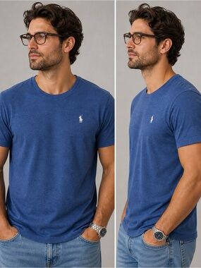 Polo Ralph Lauren V-Neck Tee Size XL Heather Blue Embroidered Pony Logo Mens